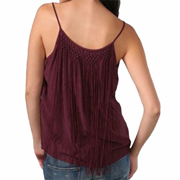 Joie Maroon Fringe Silk Blouse Chiffon Smocked Top - Picture 2 of 9